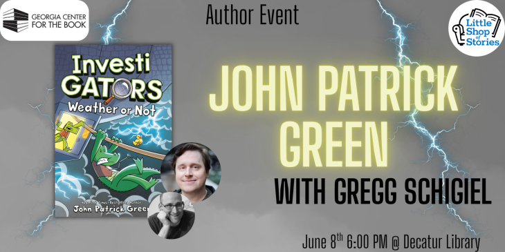 Book cover of John Patrick Green's Investigators; Author event with Little Shop of Stories on June 8, 6pm at Decatur Library Auditorium; He'll be in conversation with Schigiel